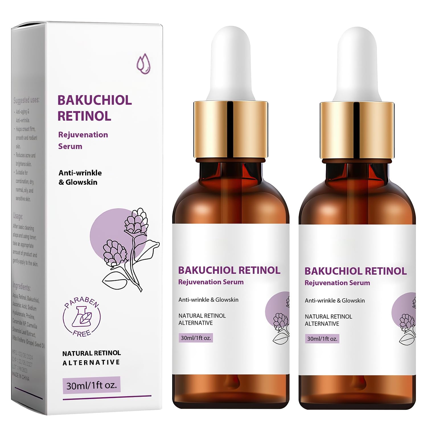 Venature Bakuchiol Retinol Rejuvenation Serum,2024 Best Retinol Serum for Wrinkles Bakuchiol Retinol Face Serum Korean, Retinol Serum for Wrinkles, Reduce Wrinkles(2Pcs)