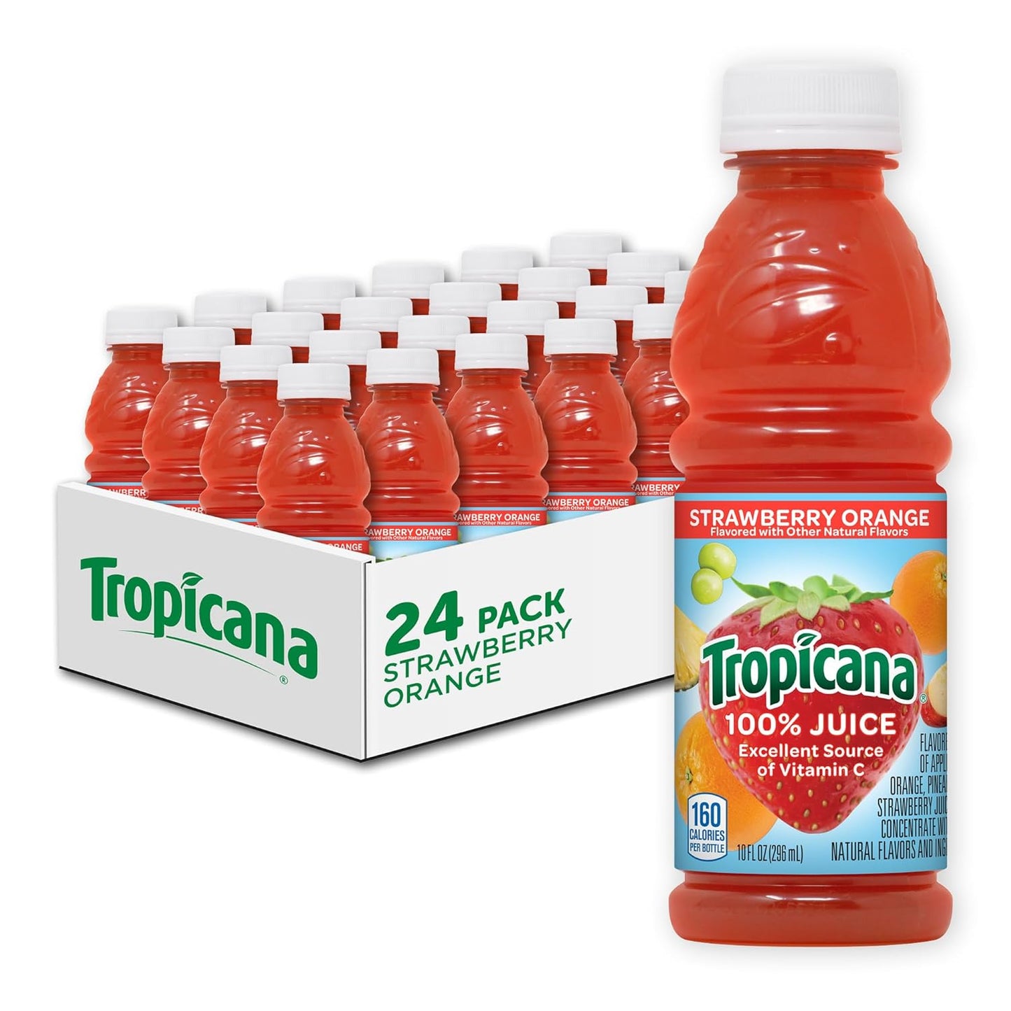 Tropicana 100% Juice, Orange Strawberry, 10 Fl Oz Bottle (Pack of 24)