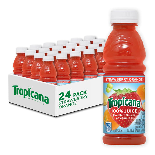 Tropicana 100% Juice, Orange Strawberry, 10 Fl Oz Bottle (Pack of 24)