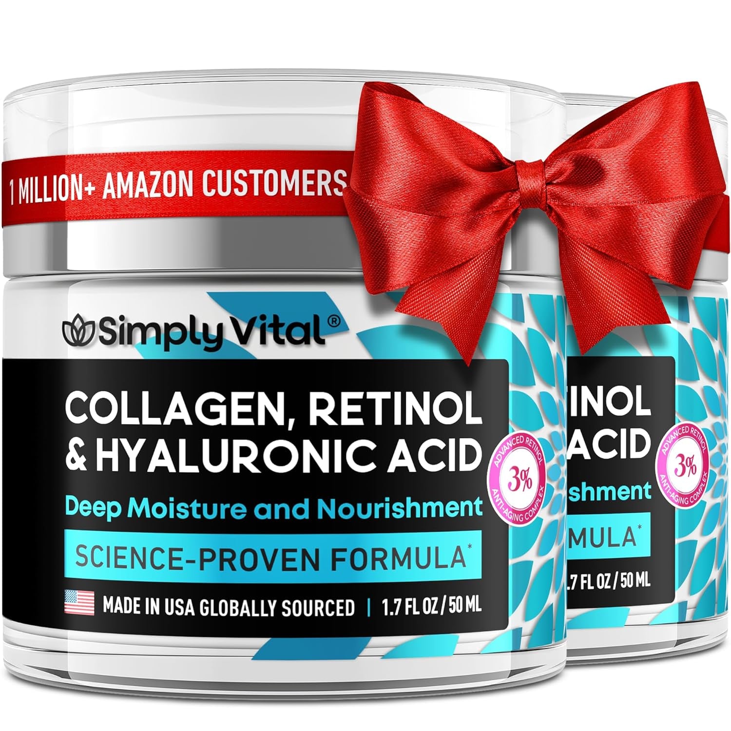 Simplyvital Collagen, Retinol & Hyaluronic Acid Cream - Anti-Aging Face Moisturizer for Face, Neck & Décolleté - Made in USA, Daily Moisturizer Face Cream - 1.7 Fl.Oz.