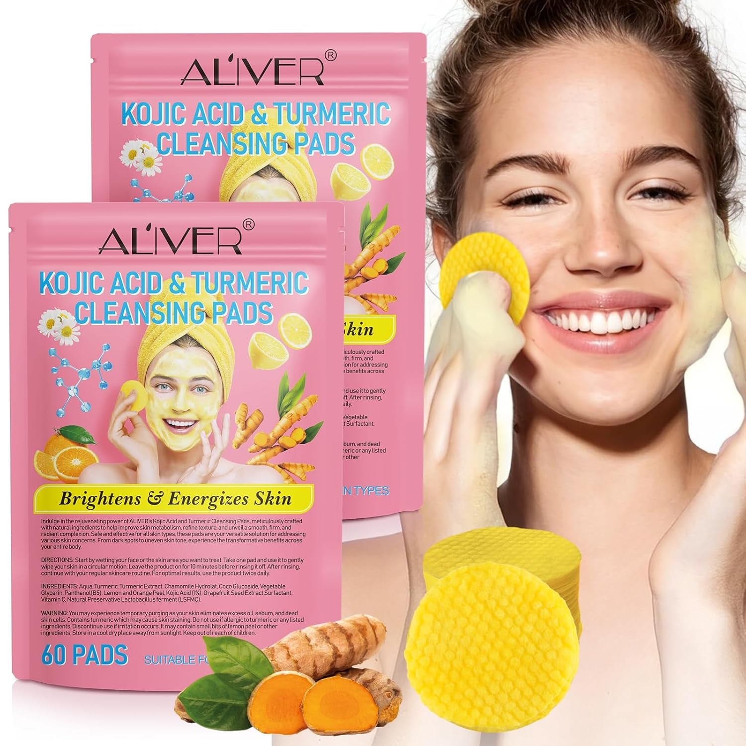 Turmeric Cleansing Pads for Dark Spots,Turmeric Cleansing Pads for Face,Turmeric Face Scrub Pads,Turmeric Pads for Face Cleansing and Exfoliation (40 PCS)