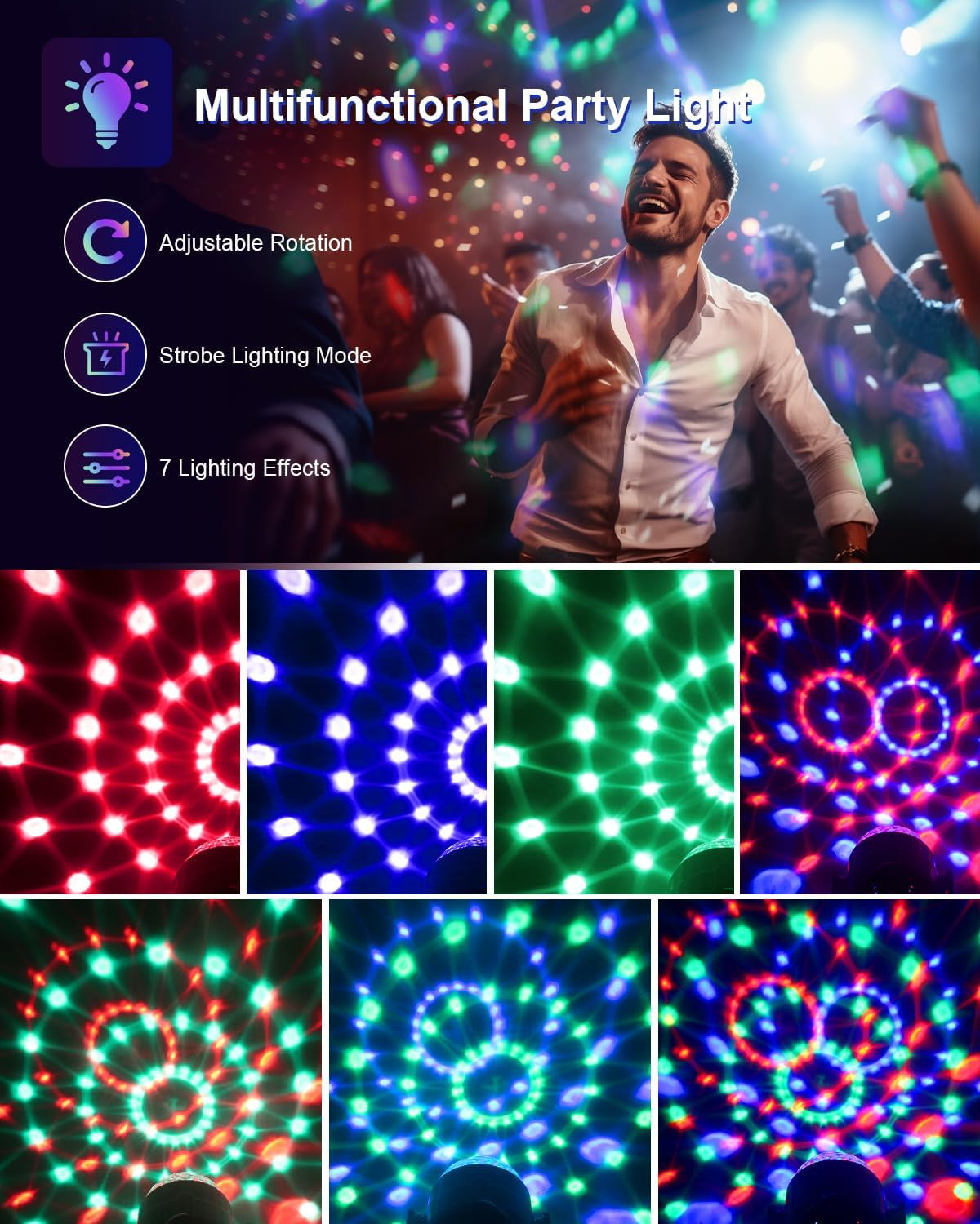 Luditek Sound Activated Party Lights - Remote Control DJ Disco Ball Strobe Lamp for Epic Home Dance Parties, Birthdays, Karaoke & Festive Decorations!