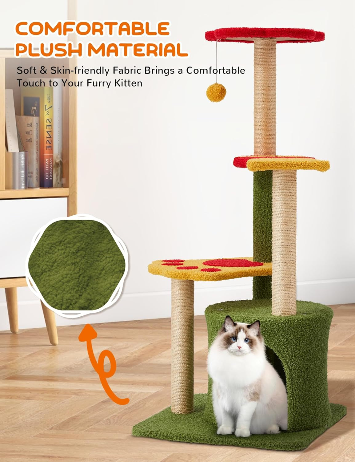 Flower Cat Tree 37In Cute Cat Tree Tower for Indoor Cats with 3 Sisal Covered Scratching Posts, Cozy Tower Condo, Large Padded Top Perch Green Fun Cat Tree Kitty Condo Cat Furniture for Indoor Cats