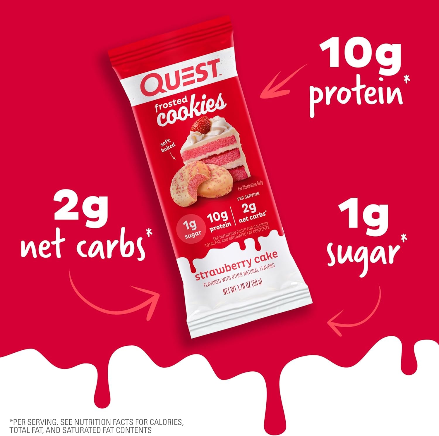 Quest Nutrition Frosted Cookies Twin Pack, Strawberry Cake, 1G Sugar, 10G Protein, 2G Net Carbs, Gluten Free, 16 Cookies