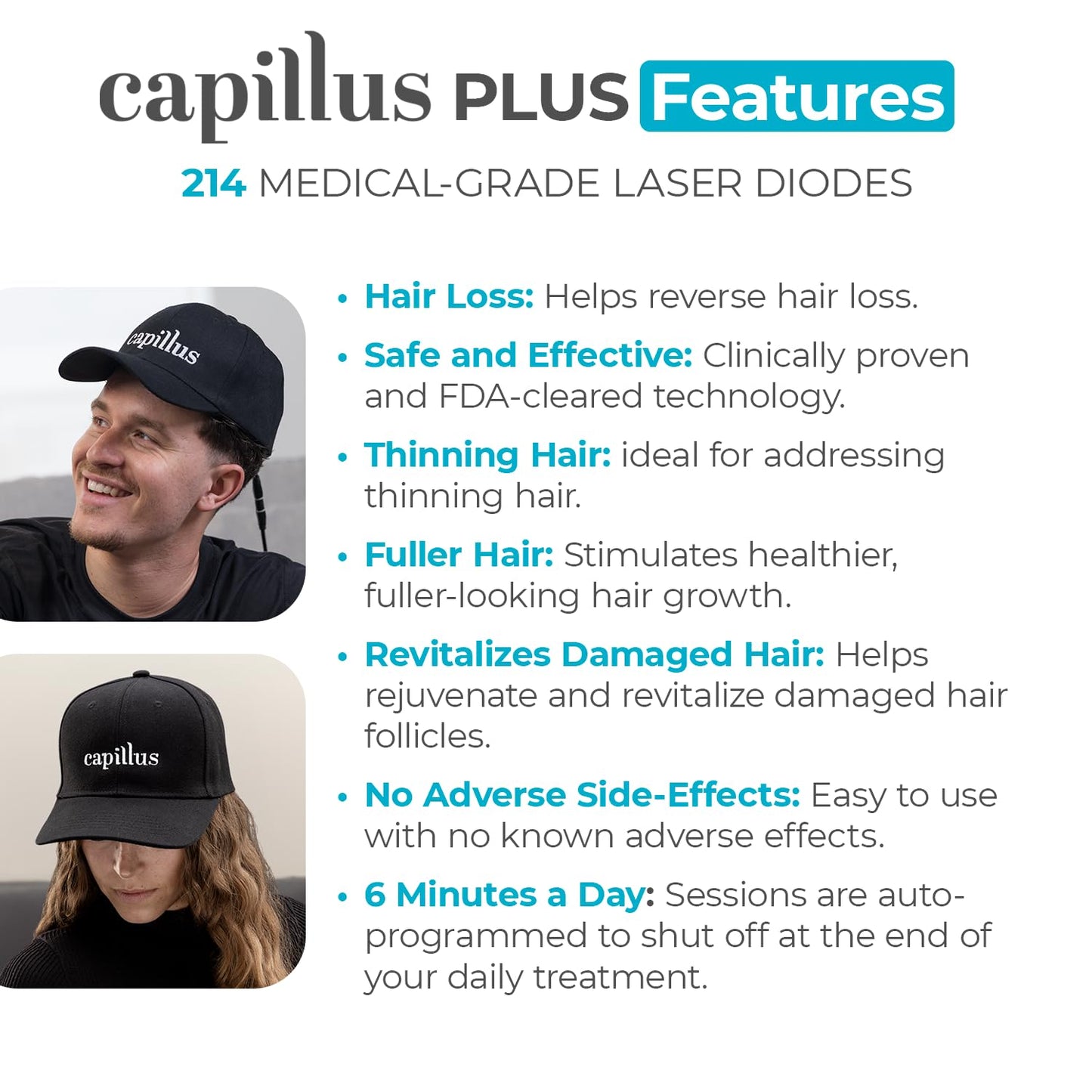 Capillus plus S1 Mobile Laser Therapy Cap for Hair Regrowth, with 214 Red Light Lasers for Laser Hair Growth, Red Light Hair Growth Hat