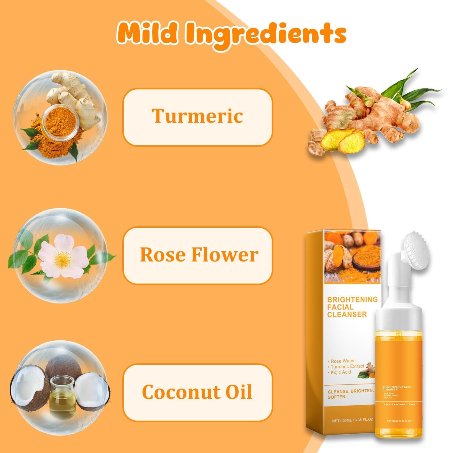 Turmeric Facial Cleanser, Turmeric Facial Wash, Turmeric Foaming Cleanser for All Skin