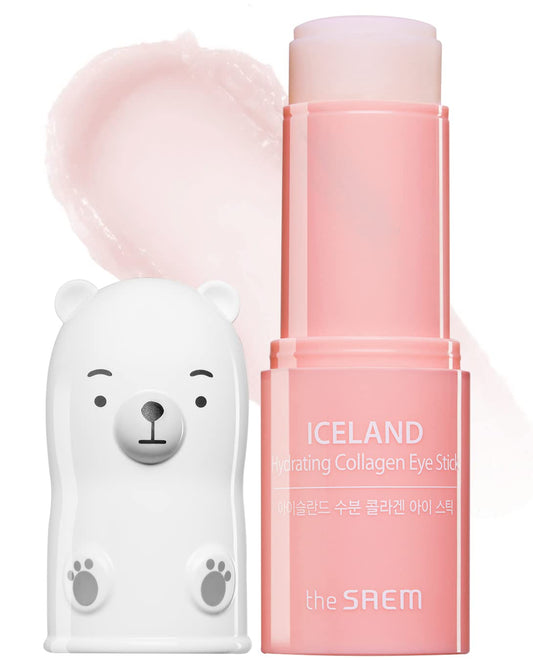 The SAEM Iceland Hydrating Collagen Eye Stick 0.24Oz - Anti-Wrinkle Moisturizing Eye Balm for Saggy Skin – under Eye Treatment - Balm to Smooth Skin Texture - Rose Scent