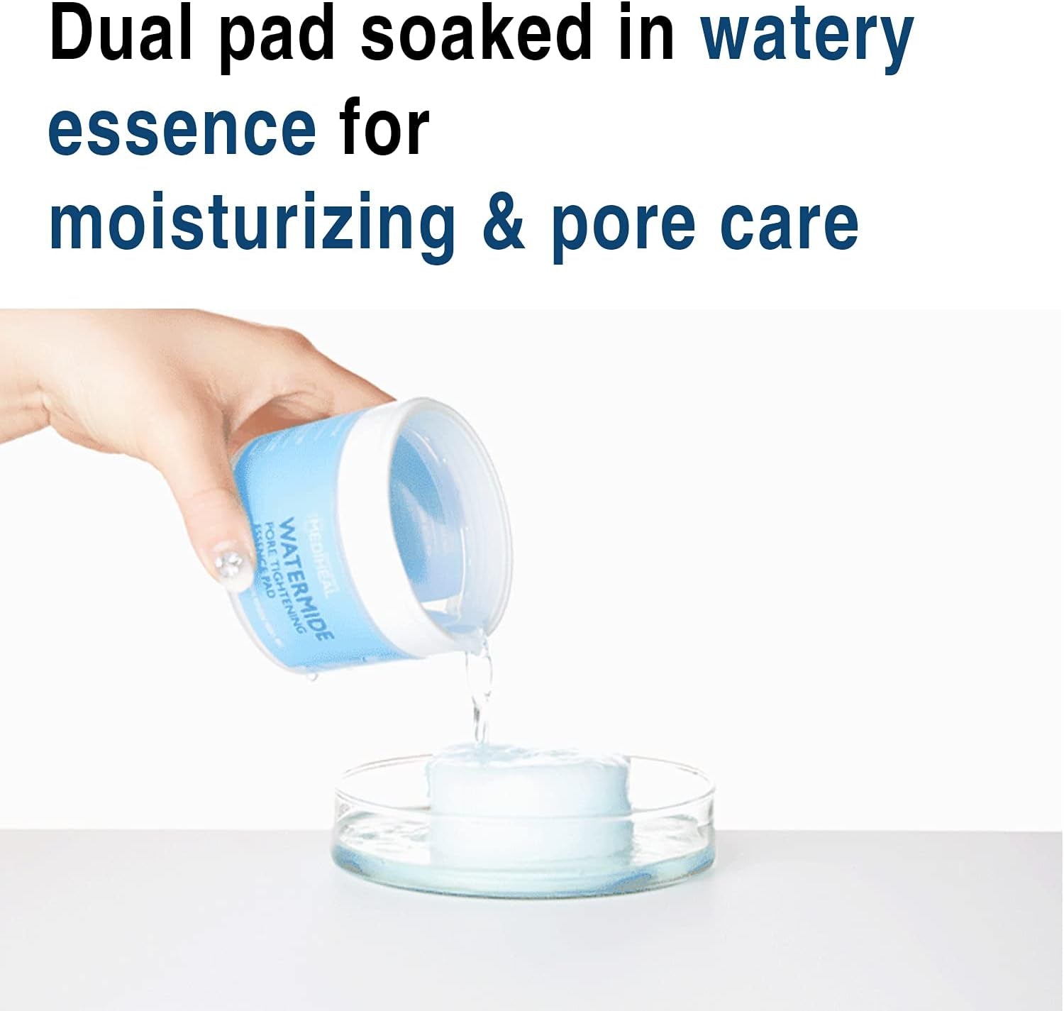 Mediheal Watermide Pore Tightening Essence Toner Pad - Pore Minimizing, Hydrating, and Exfoliating Pads, Cotton Pads Enriched with Sea Water and Ceramide for Nourishment and Hydration, 50 Sheets