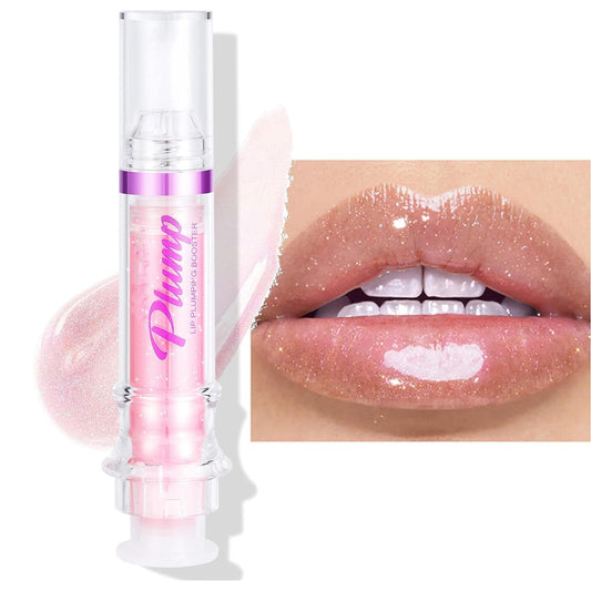 Lip Plumping Lip Gloss Needle Tube Shape, Slightly Spicy Lip Glow Oil Transparent or Shimmer Glass Mirror Glossy Lip Balm Long Lasting Nourishing Lip Care Lipstick Makeup (Color 02)