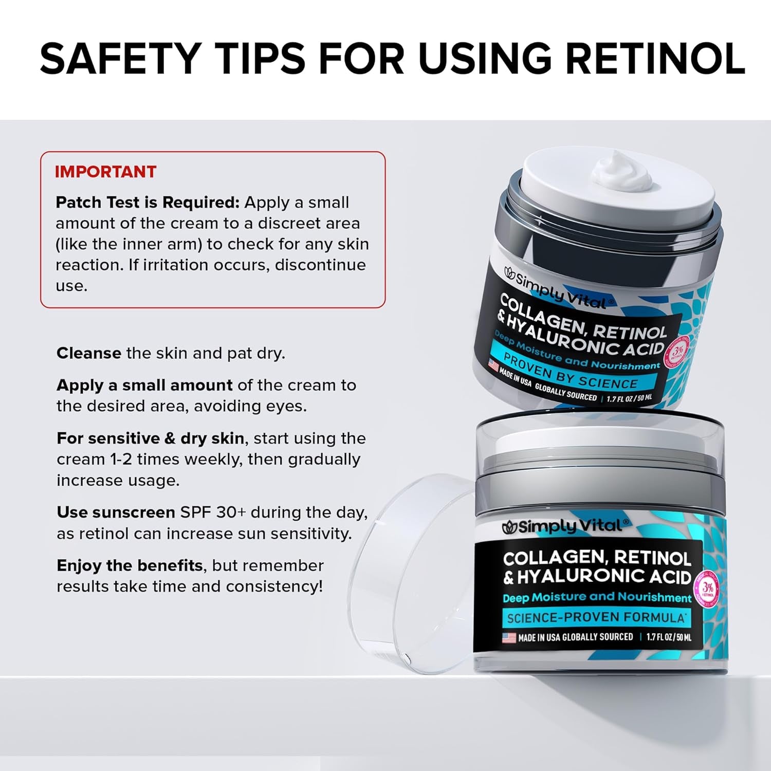 Simplyvital Collagen, Retinol & Hyaluronic Acid Cream - Anti-Aging Face Moisturizer for Face, Neck & Décolleté - Made in USA, Daily Moisturizer Face Cream - 1.7 Fl.Oz.