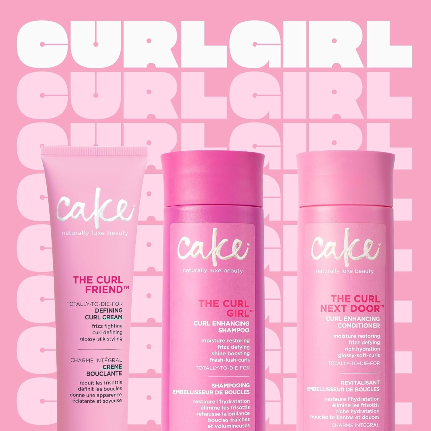 Cake Beauty Curl Friend Curl Defining Shampoo, Conditioner & Cream Set - Avocado & Argan Oil Curly Hair Products - Anti-Frizz, Cruelty Free & Vegan Gift Set