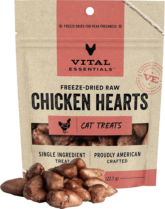 Vital Essentials Freeze Dried Raw Single Ingredient Cat Treats, Chicken Hearts, 0.8 OZ