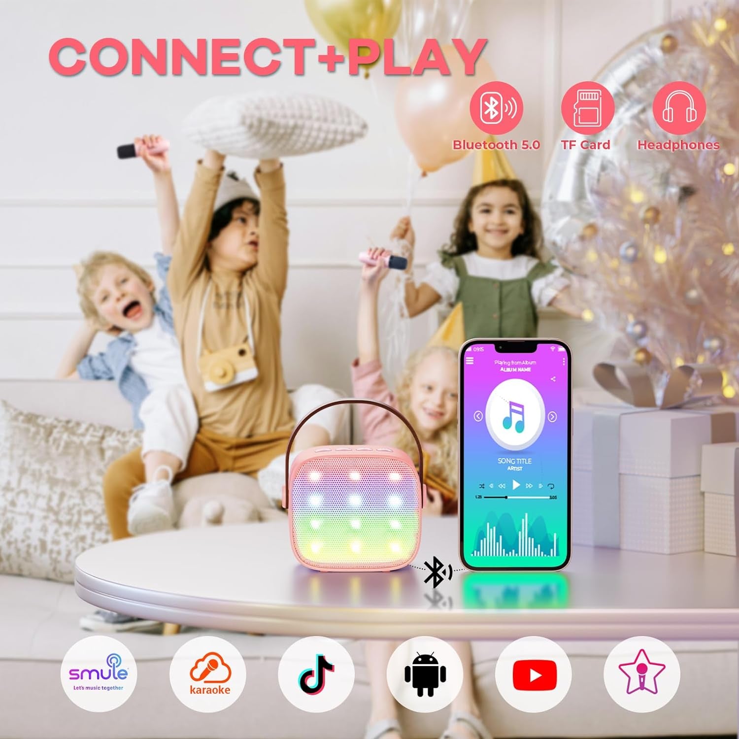 YLL Mini Kids Karaoke Machine, Portable Bluetooth Speaker with Wireless Microphone, Christmas Kids Toys Gifts for Girls 4, 5, 6, 7, 8, 9, 10 +Year Old (Lightpink)