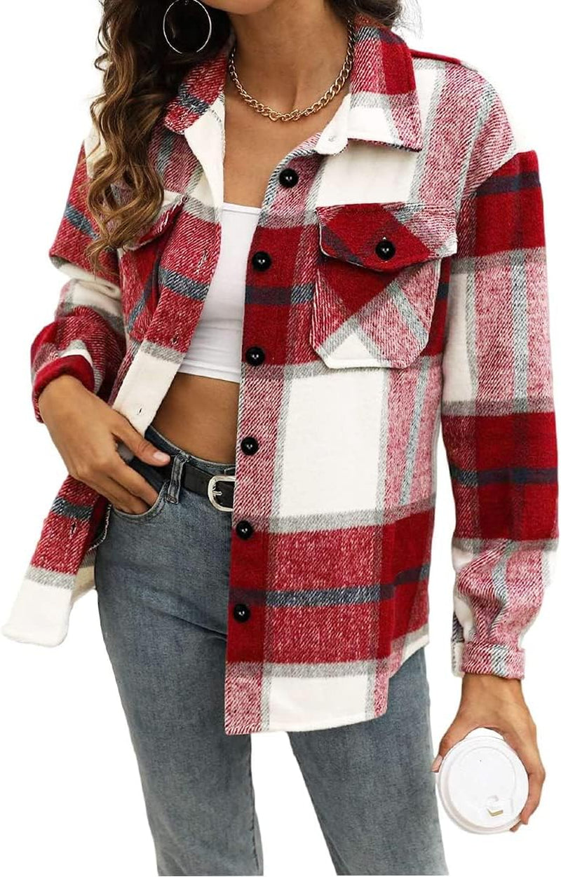 AUTOMET Womens Fall Outfits Fashion Clothes Shackets Flannel Plaid Button down Long Sleeve Shirts Jackets 2024