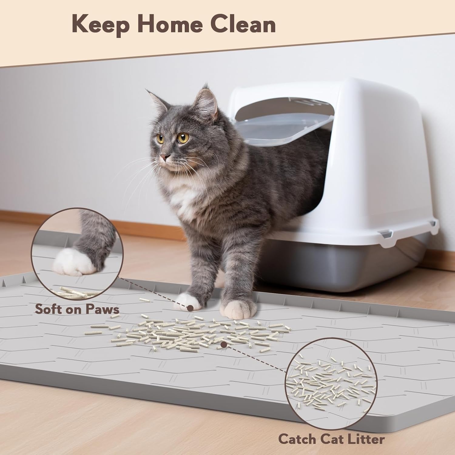 Silicone Cat Mat for Litter Box: Large 34" X 22" Cat Litter Mat Litter Trapping Mat, Waterproof Kitty Litter Mats for Floor, Gray