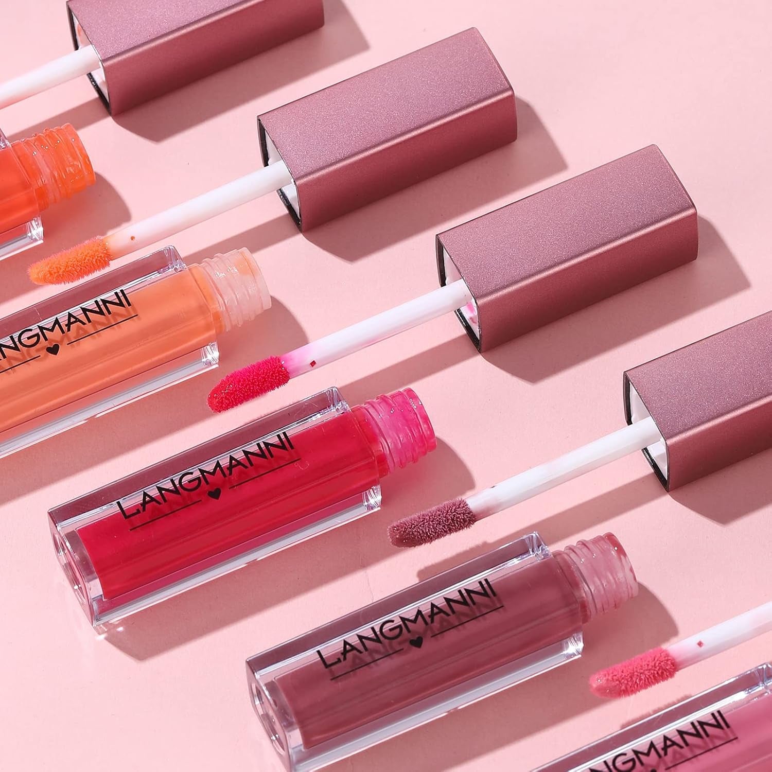 LANGMANNI 12Pcs Lip Gloss Collection Makeup Set, Shiny Smooth Soft Liquid Lip Glosses Lip Stain with Rich Varied Colors for Girls and Women Makeup (Glossy-A)