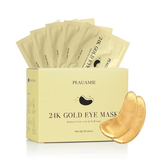 Under Eye Patchs (30 Pairs) 24K Gold Eye Mask and Hyaluronic Acid Eye Patch and Rose Eye Masks for Dark Circles and Puffiness Wrinkle Eye Bags (24K Gold)