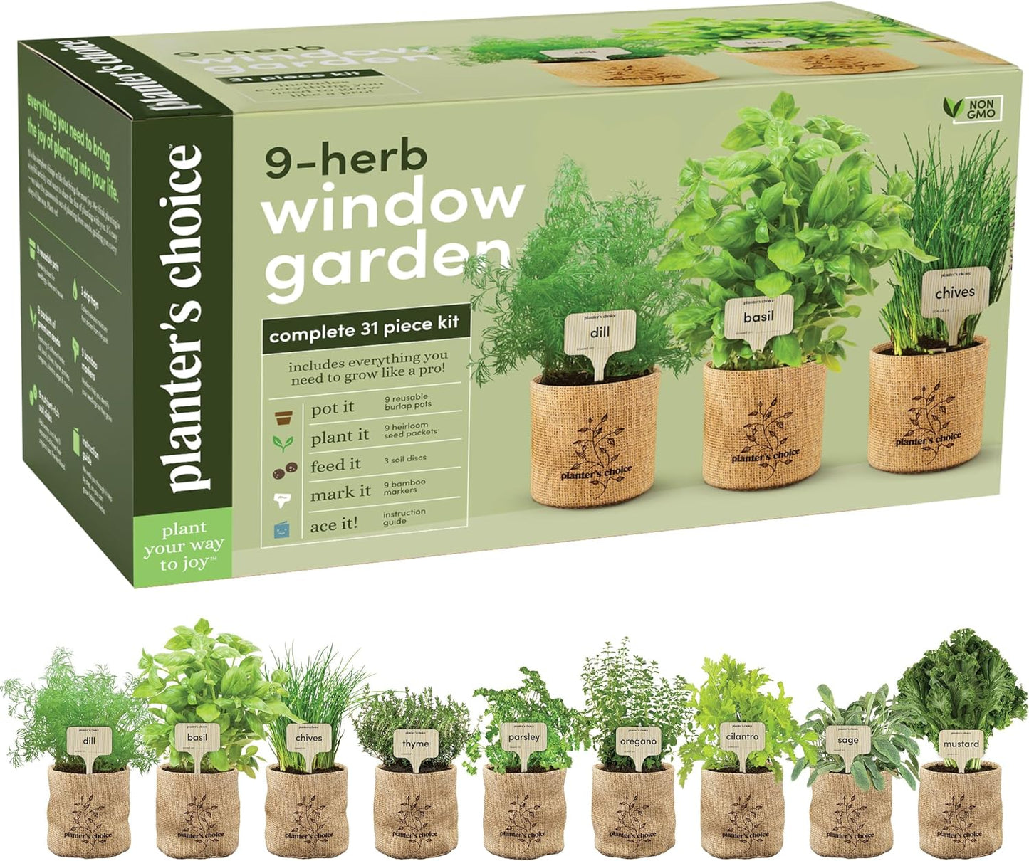 9 Herb Indoor Window Garden Kit - House Plants Seeds - Best Unique Easter Gift Ideas for Women, Mom, Friend, Her, Birthday, Housewarming, Mother - New Home Kitchen Gifts - Live Plant Starter