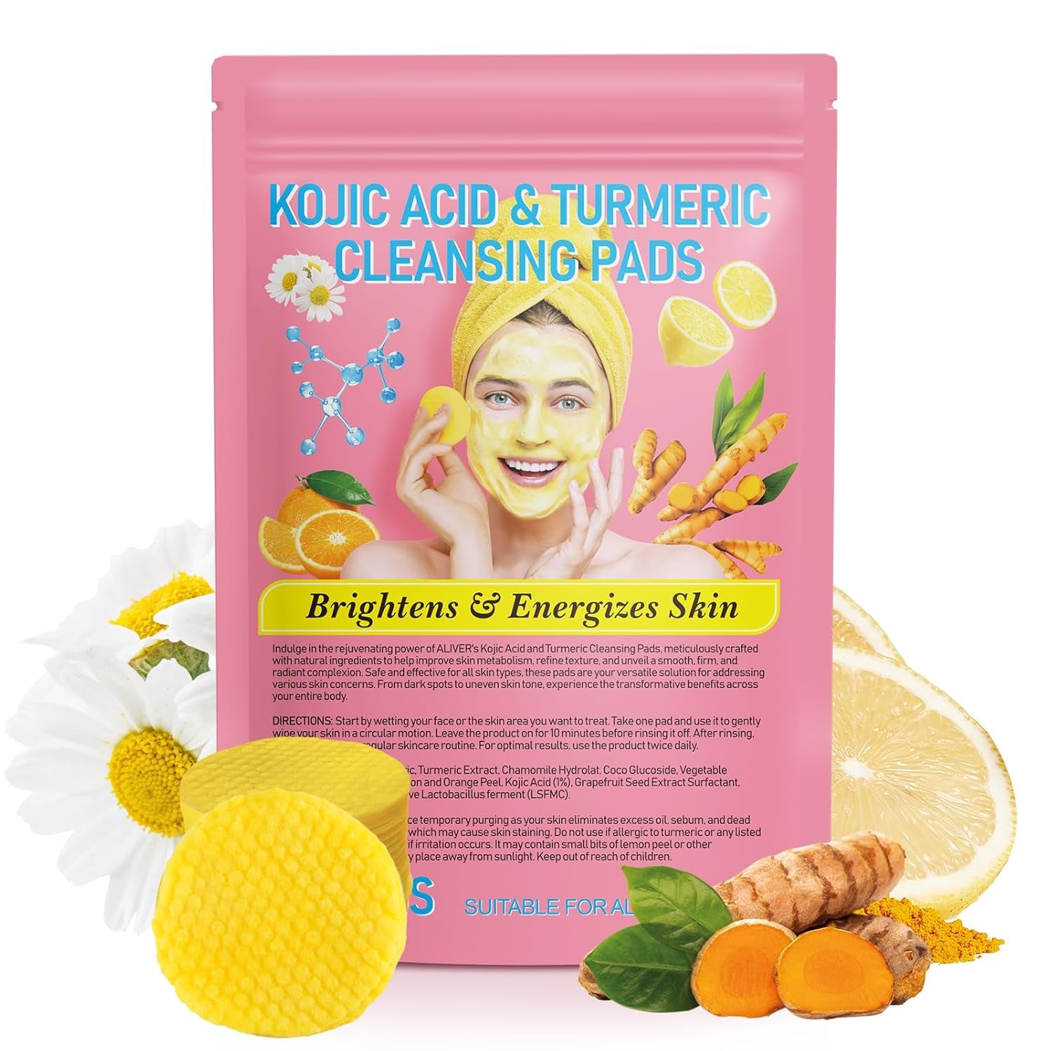 40Pcs Turmeric Cleansing Pads - Turmeric Face Pads for Dark Spots - Turmeric Pads Infused Foaming Exfoliating Pads - Remove Excess Keratin - Vitamin C - Gentle & Non-Irritating for Face Body