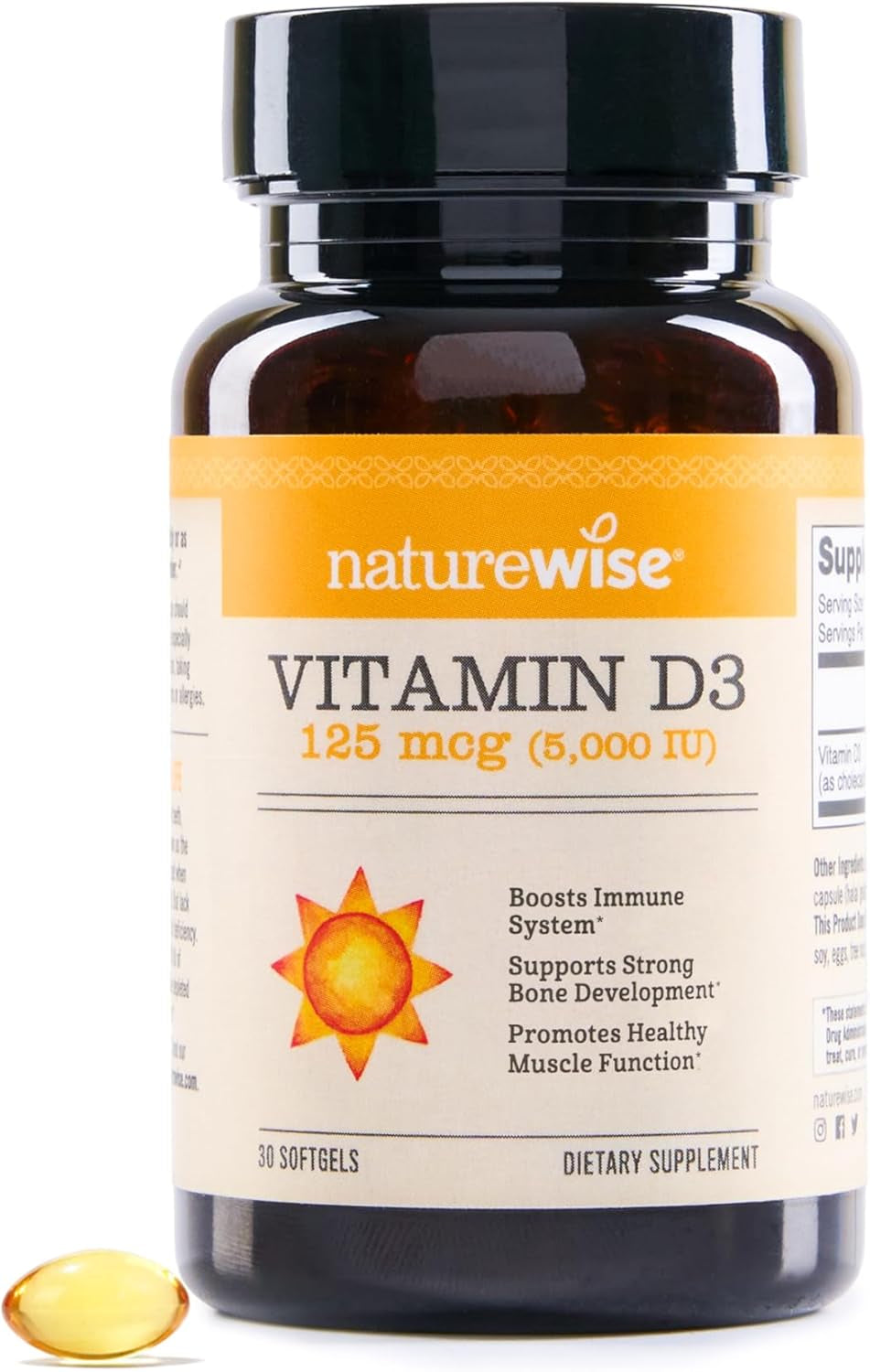 Naturewise Vitamin D3 5000Iu (125 Mcg) 1 Year Supply for Healthy Muscle Function, and Immune Support, Non-Gmo, Gluten Free in Cold-Pressed Olive Oil, Packaging Vary ( Mini Softgel), 360 Count