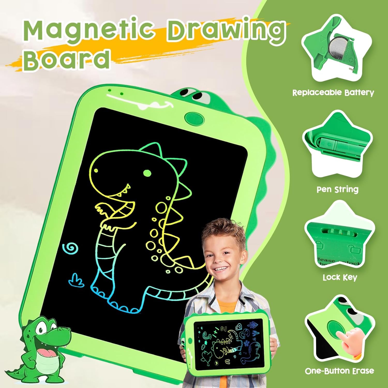 LCD Writing Tablet for Kids, Colorful Toddlers Toys Drawing Board, Educational Kid Toys, Doodle Pad Dinosaur Toys for 2 3 4 5 6 7 8 Year Old Boys Girls Birthday Party Christmas Gifts,8.5Inch