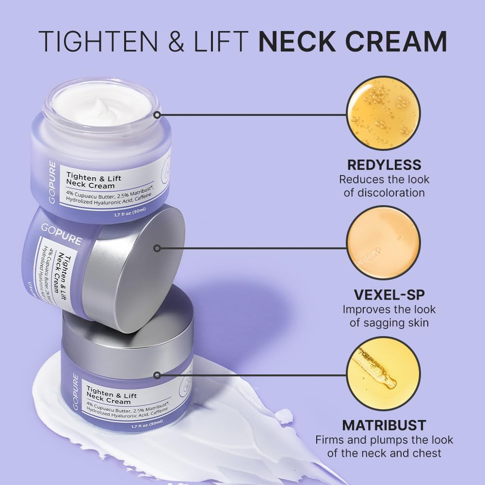 Gopure Neck Firming Cream - Anti-Aging Neck Cream for Tightening and Wrinkles for an Even Skin Tone and Neck Lift - with Pro-Active Firming Complex, 1.7 Oz