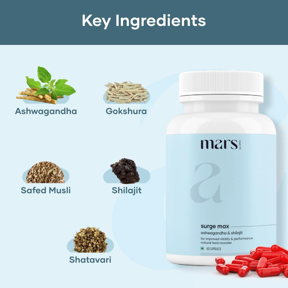 M&RS | Mars by GHC Natural Surge Max Caps (Pack of 1) | Powered with Shilajit, Safed Musli & Gokshura | Overall Well Being 60N