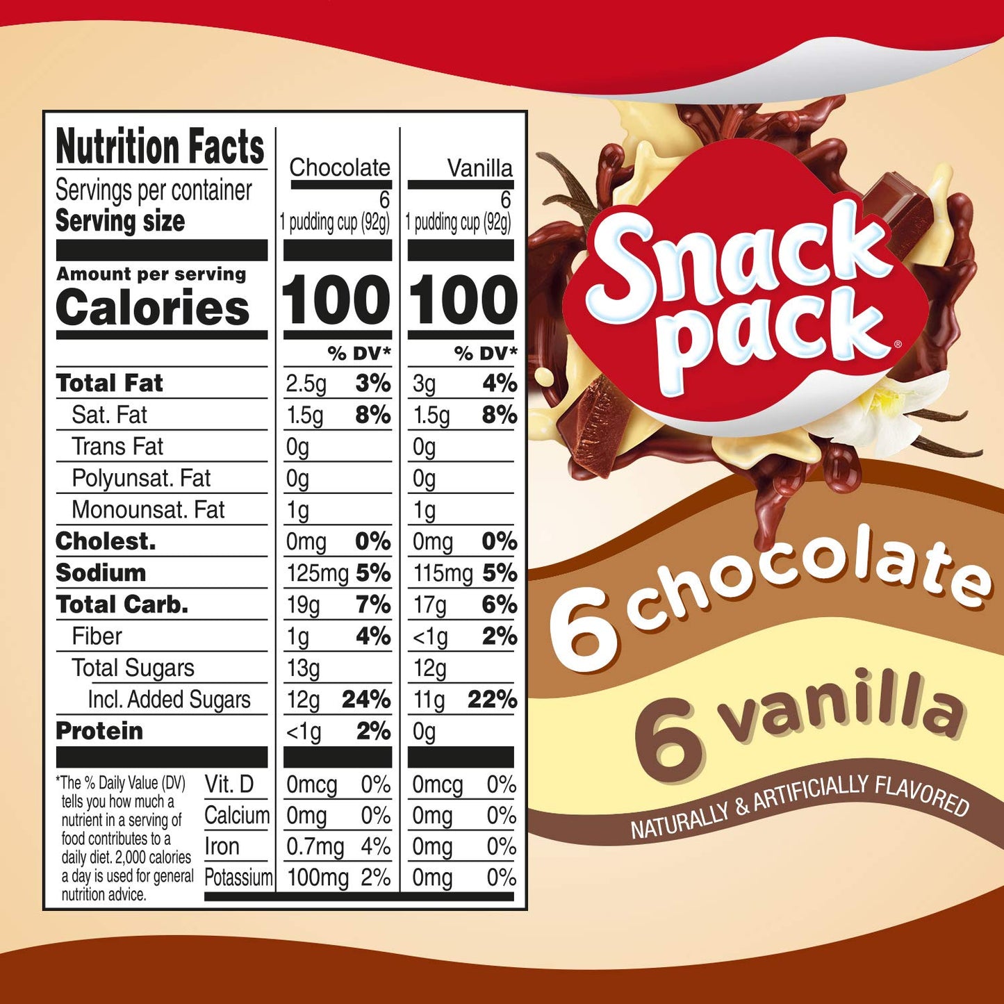 Snack Pack Chocolate and Vanilla Flavored Pudding Cups Family Pack, 12 Count Pudding Cups (1 Pack)