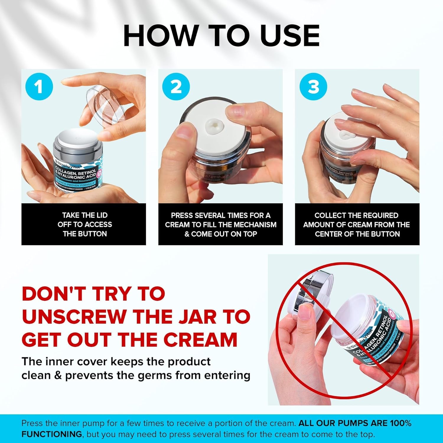 Simplyvital Collagen, Retinol & Hyaluronic Acid Cream - Anti-Aging Face Moisturizer for Face, Neck & Décolleté - Made in USA, Daily Moisturizer Face Cream - 1.7 Fl.Oz.