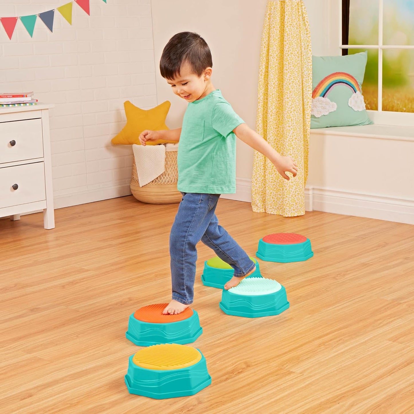 B. Toys – Balance Beam for Kids – Interlocking Balancing Beams – 5 Sensory Pads & 8 Beams – Active Play for Toddlers, Kids – 3 Years + – Balance & Build Set