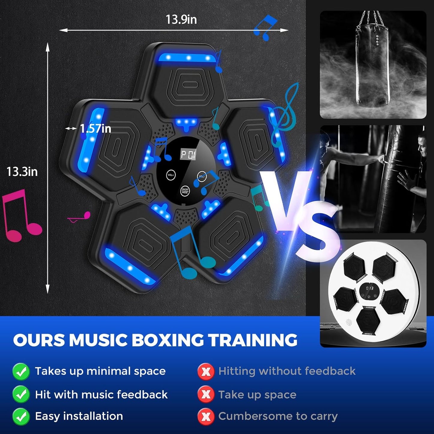 LOLBOX 2024 Music Boxing Machine with Boxing Gloves, Smart Bluetooth Boxing Machine with LED Electronic Wall Mounted, Music Boxing Target Workout Punching Equipment for Home(Upgrade)