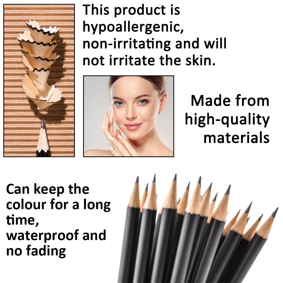 Wooden Eyeliner Pencil, Waterproof Long Lasting Makeup Eye Liner, Easy Application, [5-In-1]Eyeliner *1; Eyebrow Razor *1; Eyebrow Stencil *3, Black #-0304085