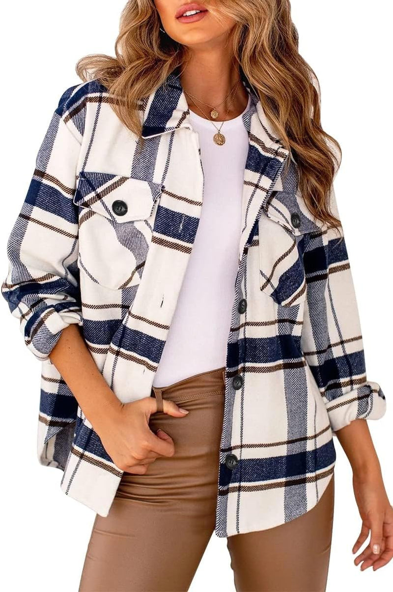 AUTOMET Womens Fall Outfits Fashion Clothes Shackets Flannel Plaid Button down Long Sleeve Shirts Jackets 2024