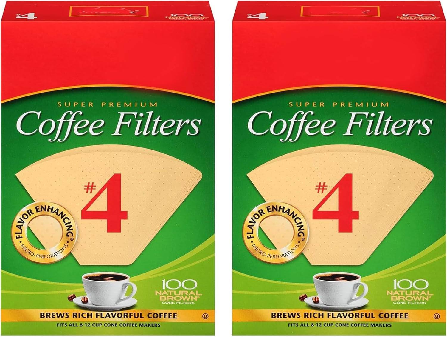 Coffee Filters #4, Natural Brown, 2 Pack of 100 Filters, TRTA11