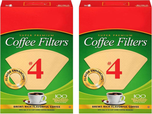 Coffee Filters #4, Natural Brown, 2 Pack of 100 Filters, TRTA11