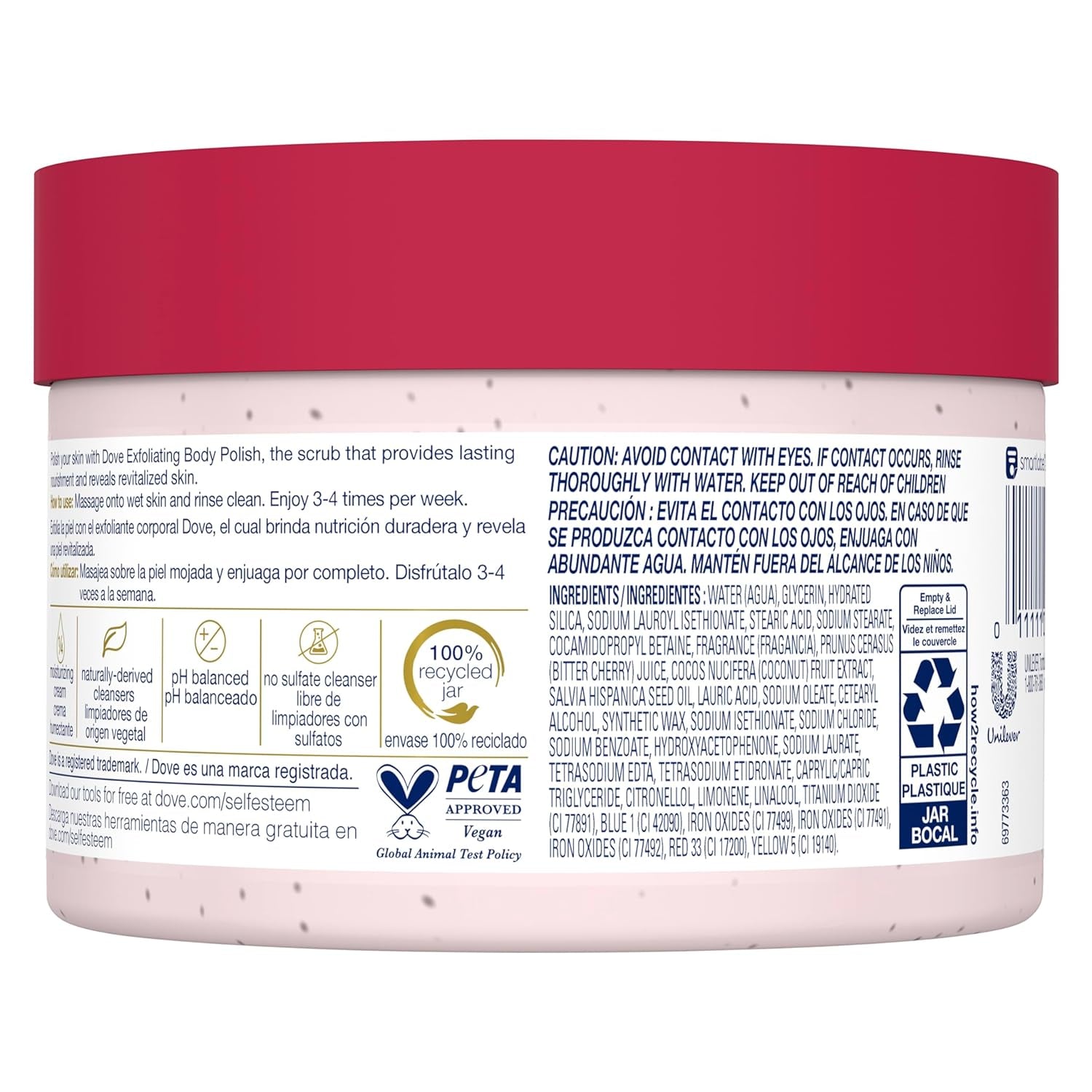 Dove Exfoliating Body Polish Crushed Cherries & Chia Milk Skin Care for Revitalized Skin Formulated with 1/4 Moisturizing Cream 10.5 Oz