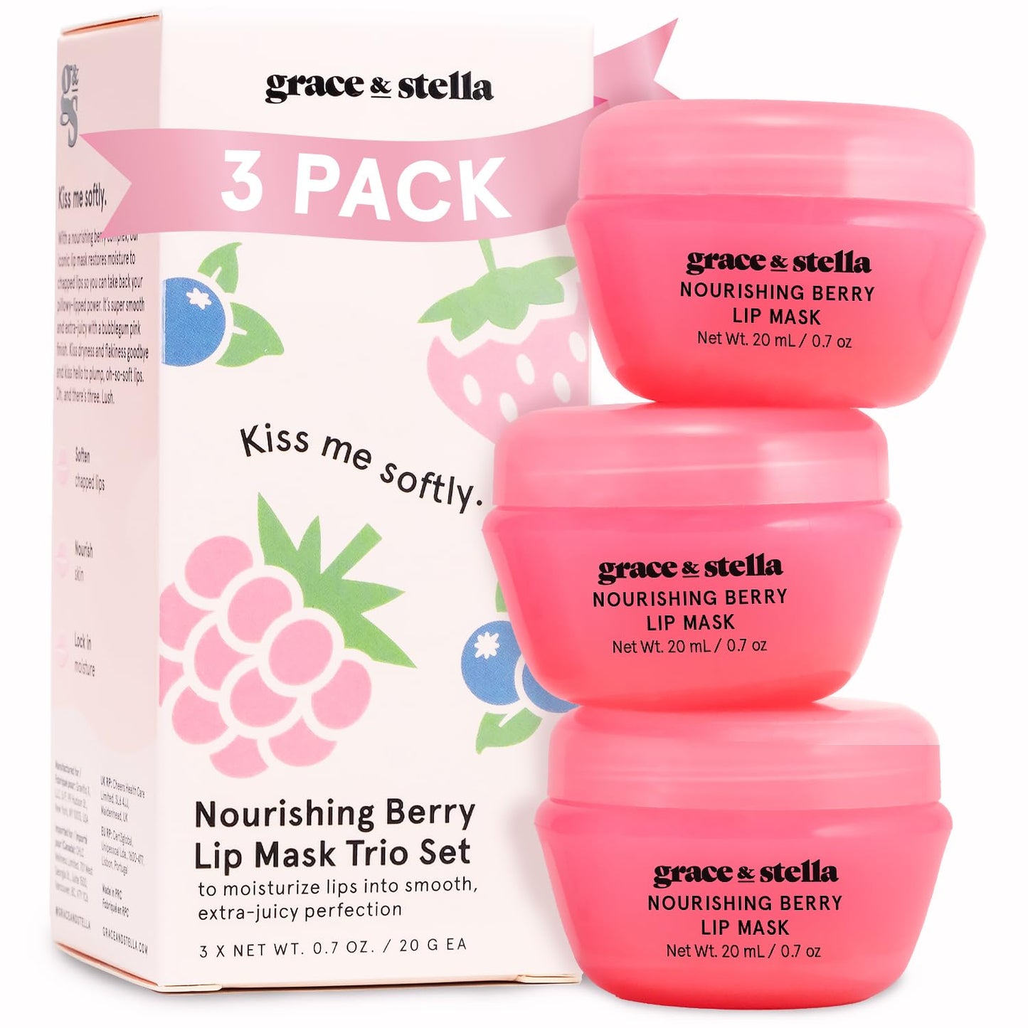 Grace & Stella Award Winning Lip Plumper Nourishing Berry Lip Mask - Lip Balm Hydrating - Lip Moisturizer for Very Dry Lips - Overnight Lip Mask & Lip Treatment & Lip Sleeping Mask - Vegan