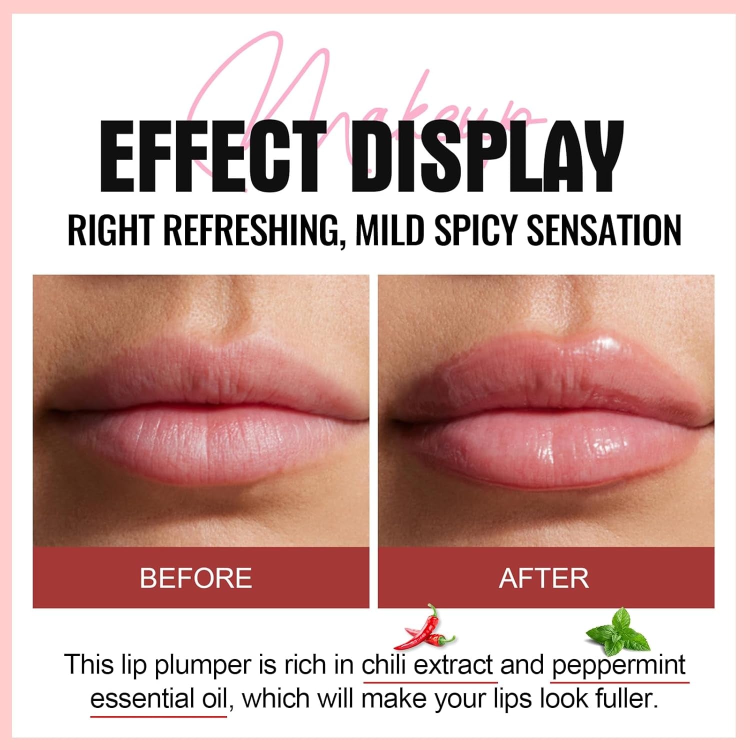 Erinde Lip Plumper Gloss, Natural Spicy Lip Plumping Booster Lip Plumping Oil, Ultra-Hydrating & Nourishing Plump and Pout Lip Plumper, Glossy Finish Fuller Lip Plumping Lip Gloss for Women Girls, 02#