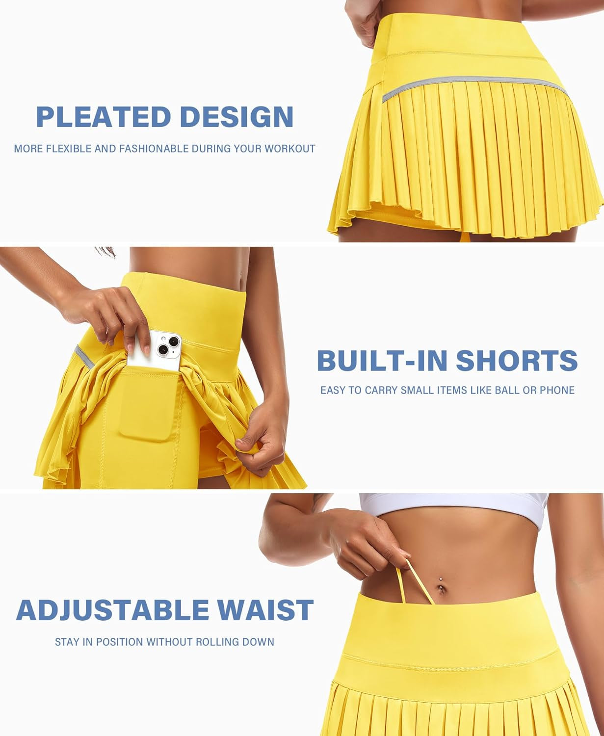 Womens Pleated Tennis Skirt with Shorts High Waisted Golf Skort Mini Skirt Workout Skirt Athletic Skorts with Pockets