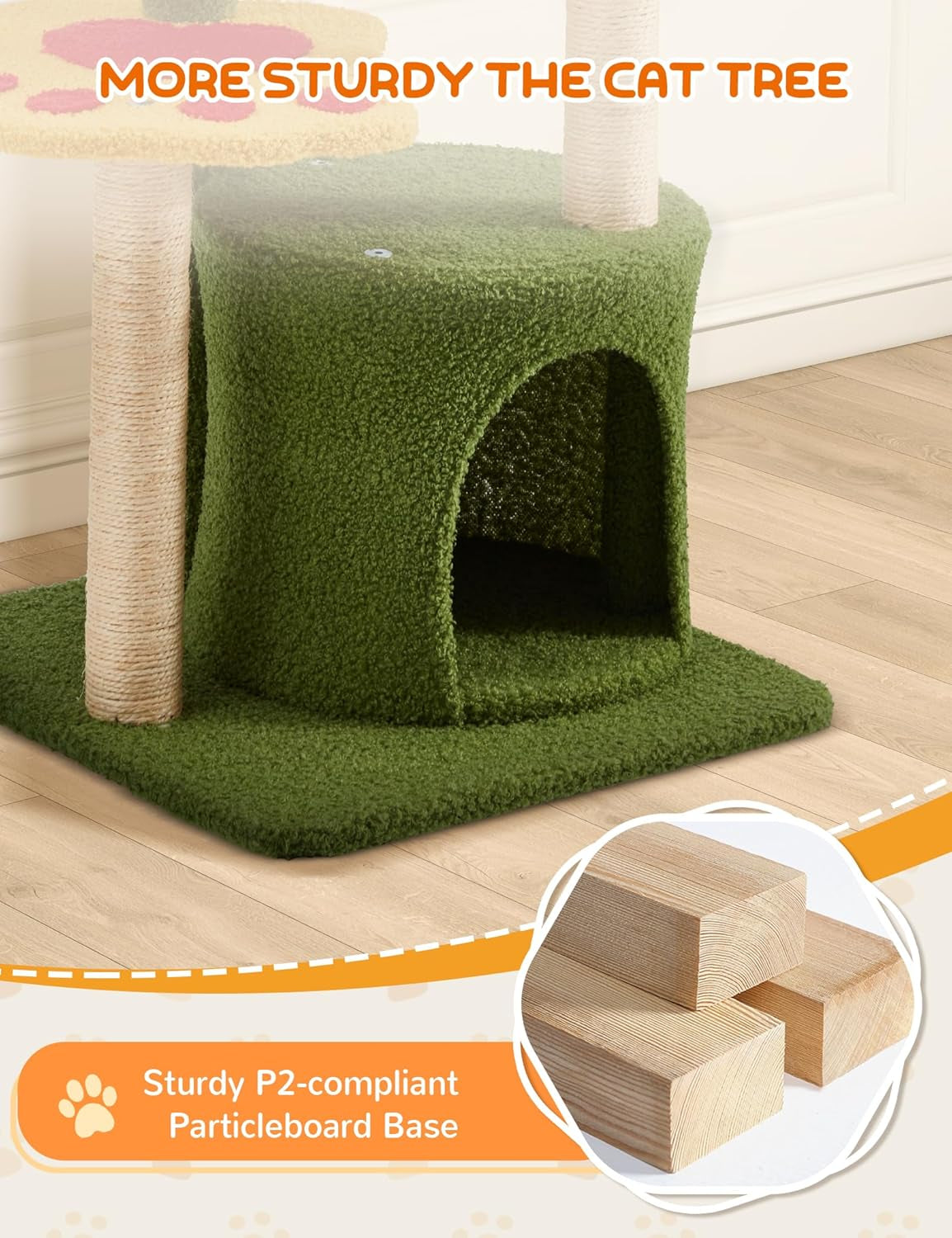 Flower Cat Tree 37In Cute Cat Tree Tower for Indoor Cats with 3 Sisal Covered Scratching Posts, Cozy Tower Condo, Large Padded Top Perch Green Fun Cat Tree Kitty Condo Cat Furniture for Indoor Cats