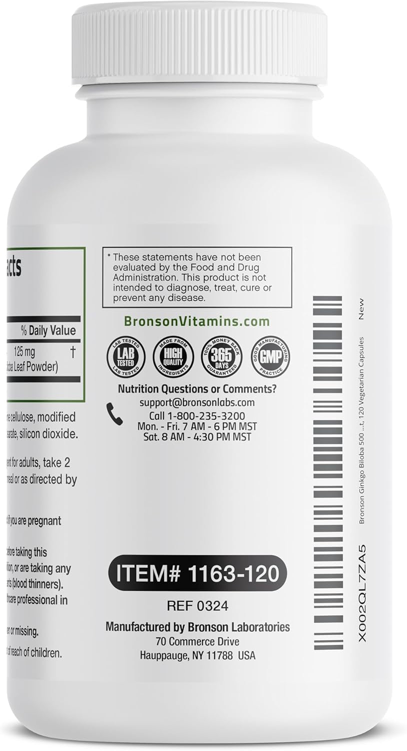 Bronson Ginkgo Biloba Extra Strength Supports Brain Function & Memory Support, 120 Vegetarian Capsules