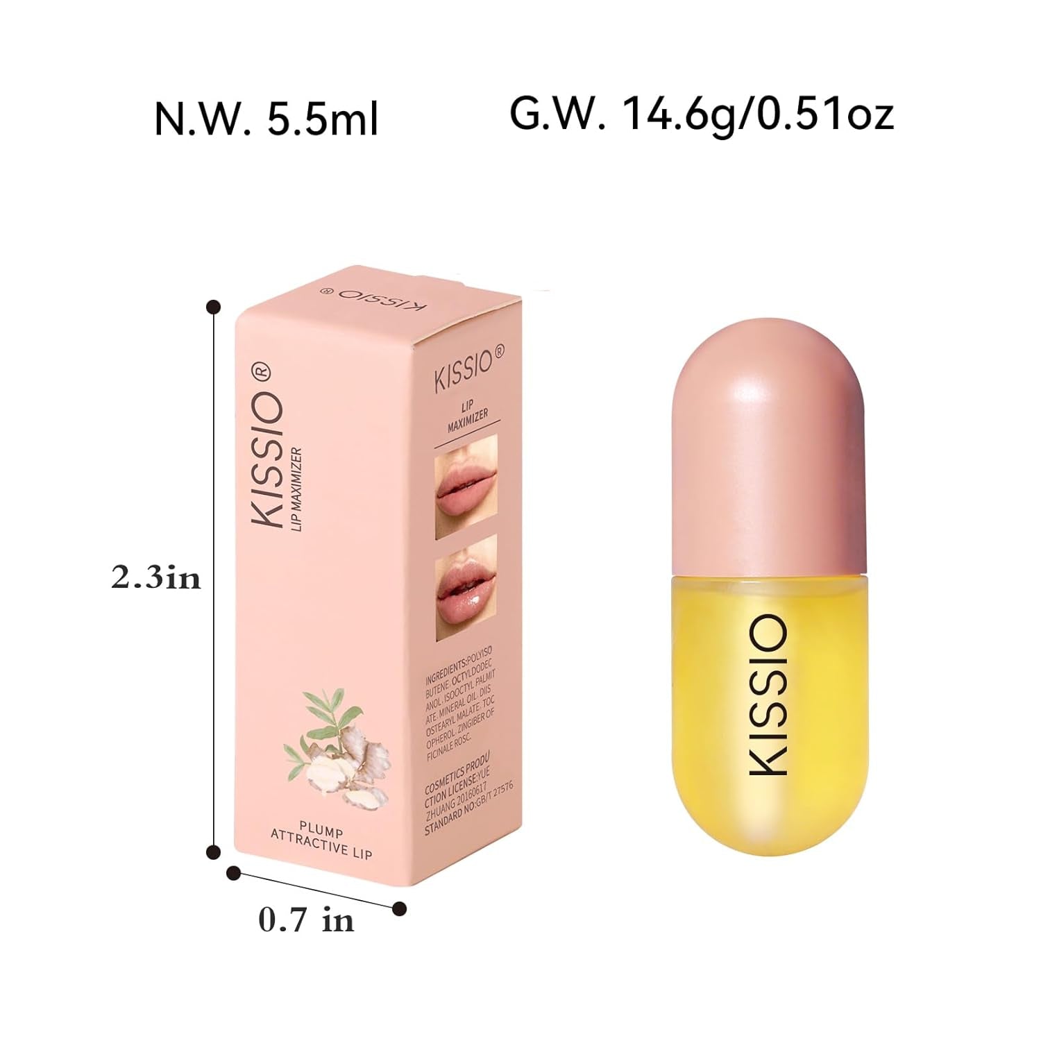 KISSIO Lip Plumper,Natural Lip Plumper for Day Use,Lip Plumping Gloss Make Lips Fuller and Moisturizing 5.5Ml,Lip Mask,Hydrating & Reduce Fine Lines,Beautiful Fuller
