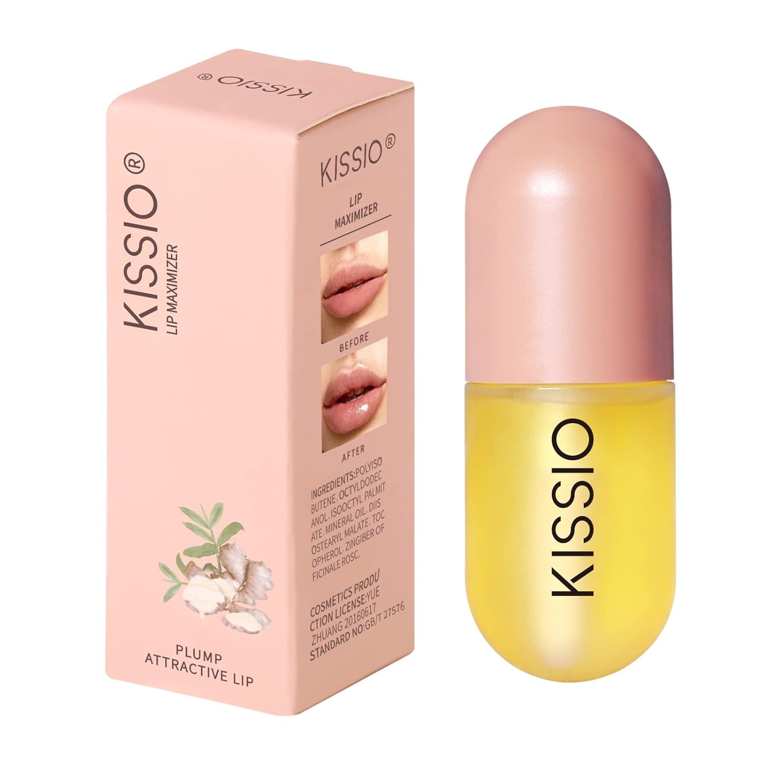 KISSIO Lip Plumper,Natural Lip Plumper for Day Use,Lip Plumping Gloss Make Lips Fuller and Moisturizing 5.5Ml,Lip Mask,Hydrating & Reduce Fine Lines,Beautiful Fuller