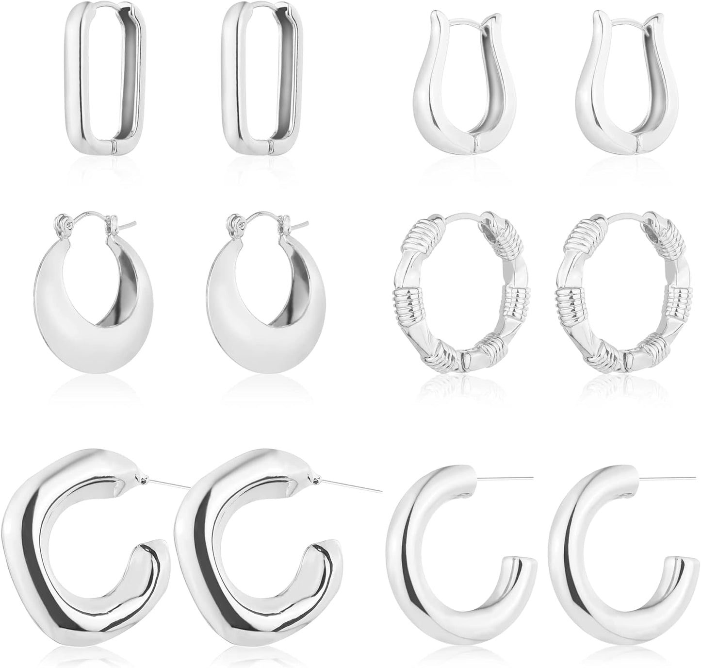 6 Pairs 14K Gold Hoop Earrings for Women Lightweight Chunky Hoop Earrings Multipack Hypoallergenic, Thick Open Twisted Huggie Hoops Earring Set Jewelry for Gifts.