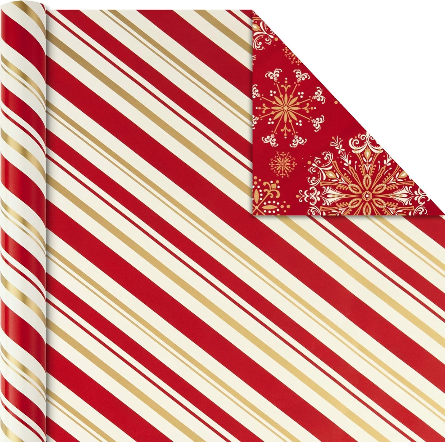 Hallmark Christmas Wrapping Paper Rolls - Traditional Holiday Gift Wrap Paper (Set of 3 Reversible Rolls: 120 Sq. Ft. Ttl.) Red and Gold Snowflakes, Stripes, Plaid, Santa'S Sleigh