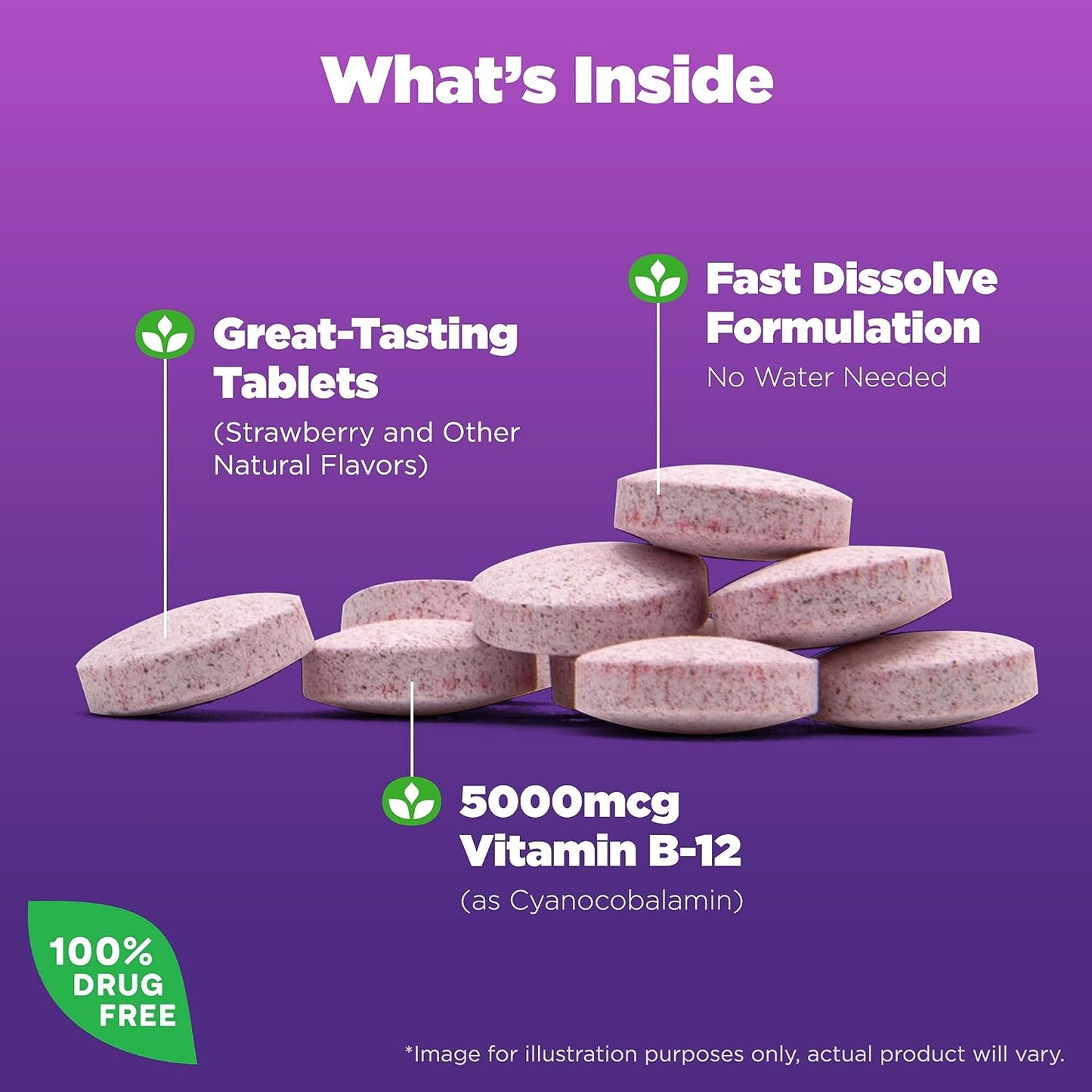 Natrol Vitamin B12 Fast Dissolve Tablets, Promotes Energy, Supports a Healthy Nervous System, Maximum Strength, Strawberry Flavor, 5,000Mcg, 100 Count