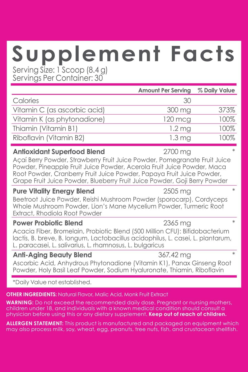 Skinnyfit Beauty Juice, Red Superfood Powder, Acai Berry Flavor - Anti-Aging, Aids in Digestion, Helps Boost Mood & Immunity, Prebiotics & Probiotics, 30 Servings