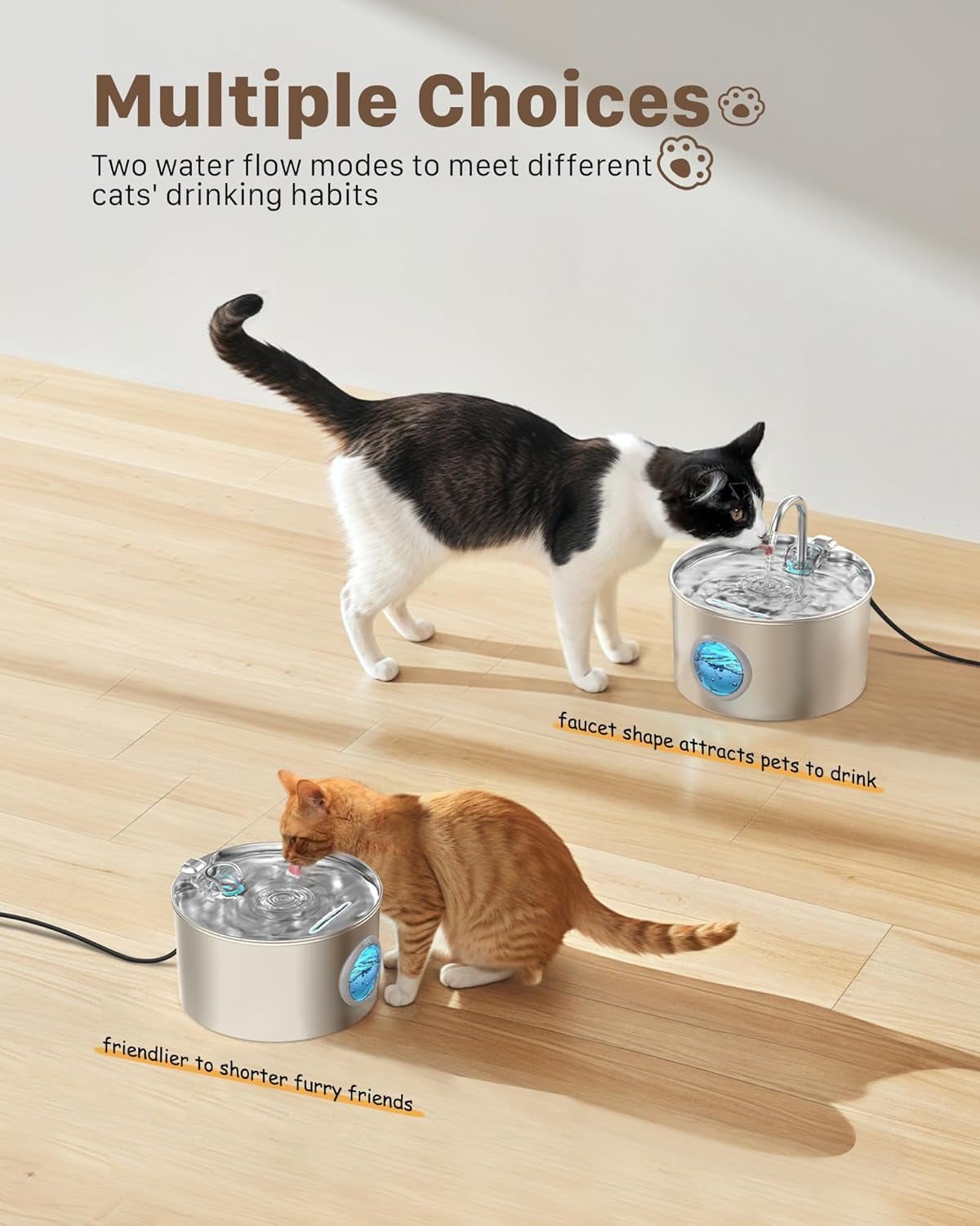 Cat Water Fountain Stainless Steel: 74Oz/2.2L Cat Fountain for Drinking - Pet Water Fountain for Cats inside - Quiet Cat Water Bowl Dispenser - Cat Drinking Fountains - for Cats&Pets& Small Animals