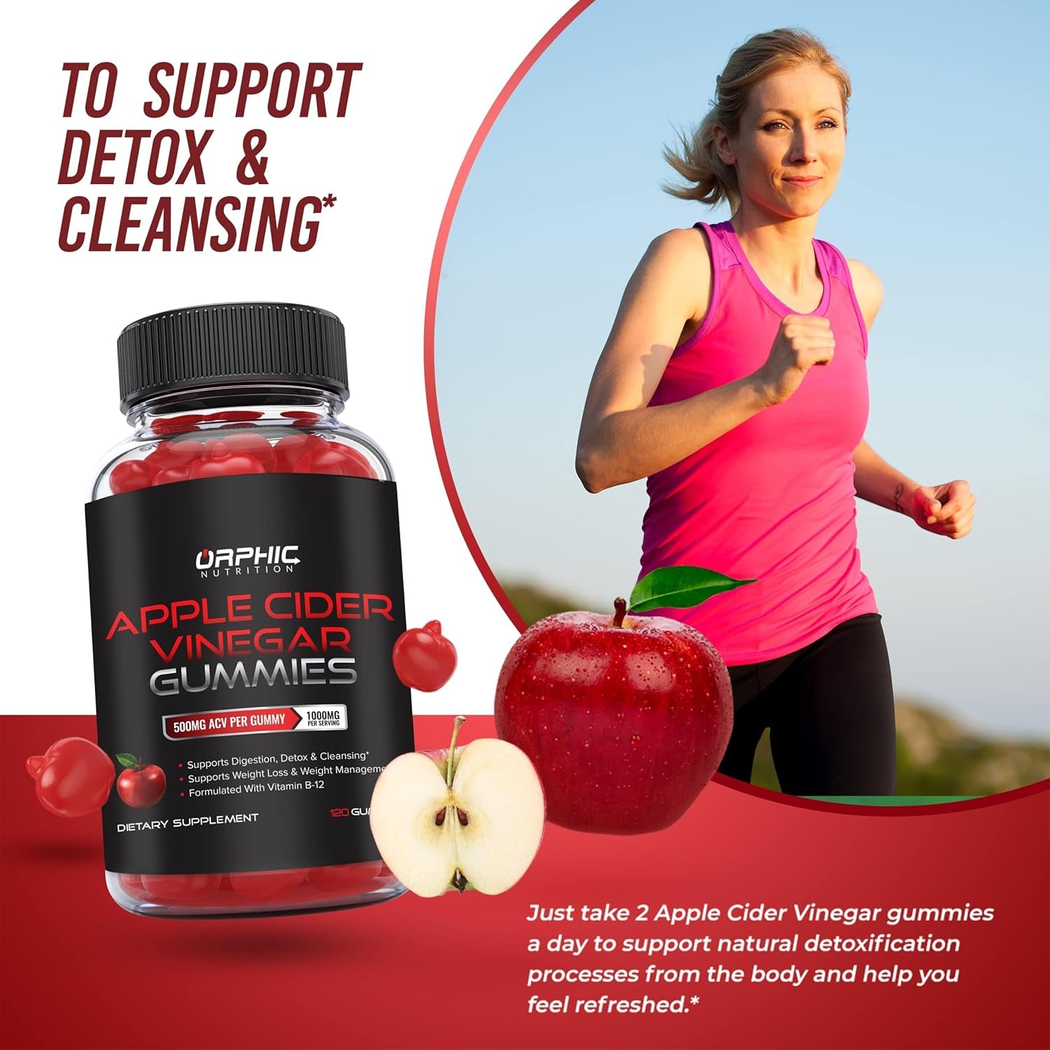 Apple Cider Vinegar Gummies - 1000Mg - Formulated to Support Normal Energy Levels & Gut Health - Supports Digestion, Detox & Cleansing - ACV Gummies W/VIT B12, Beetroot (60 Gummies)