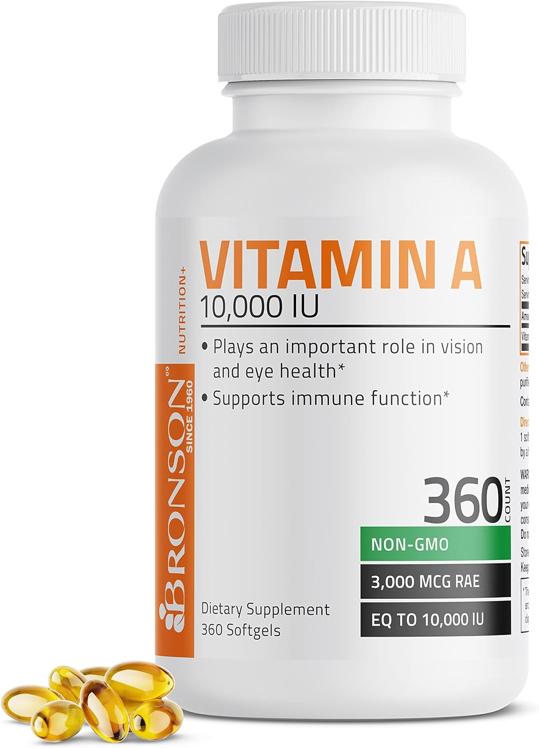 Bronson Vitamin a 10,000 IU Premium Non-Gmo Formula Supports Healthy Vision & Immune System and Healthy Growth & Reproduction, 250 Softgels